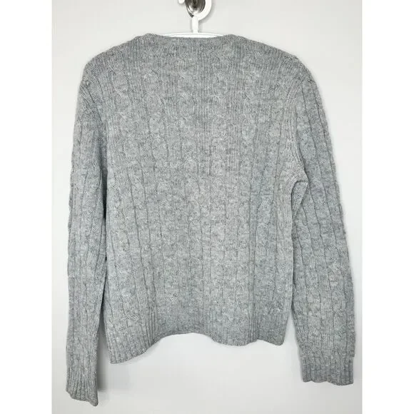 Lauren Ralph Lauren Cable Knit Lambswool Crest Sweater Gray Y2K Classic Preppy - Picture 6 of 6